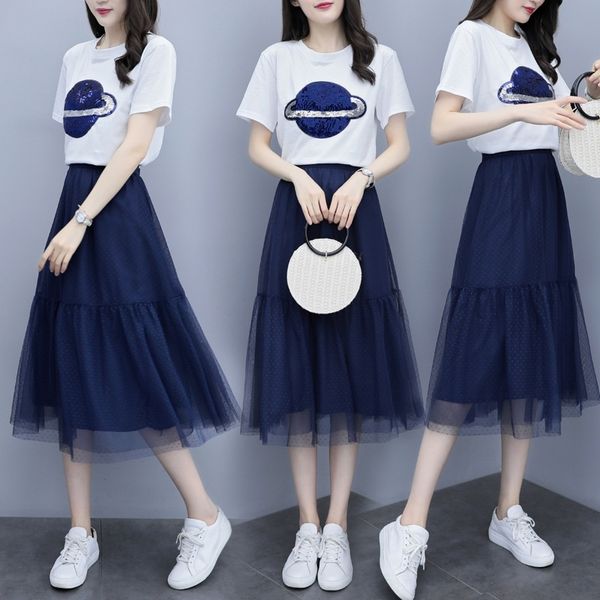 

vochi two-piece suit women's 2020 women's summer fashion set mesh aline fashion dress dress new avcal, Gray