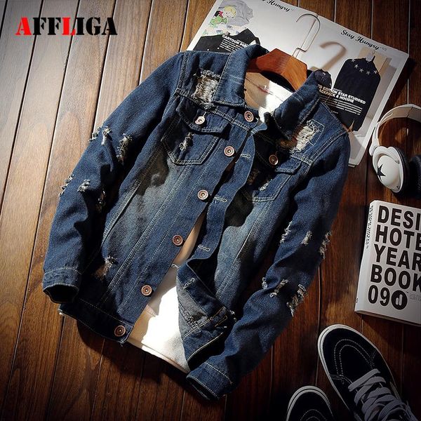 

men's jackets fashion designer brand jeans jacket men autumn hip hop demin male hole pockets single breasted mens and coats, Black;brown