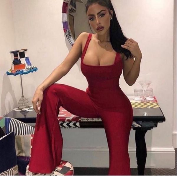 

celebrity bandage jumpsuit red spaghetti straps sleeveless bodycon jumpsuit rayon elegant night club party dress1, Black;white