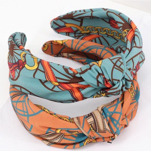 

retro chain printed head hoop women middle knotted wide-brimmed cross knot headband hair hoop hairband vintage hair accessories q bbyisn