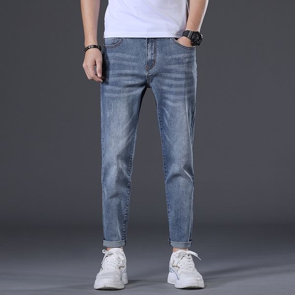 

twd29 2020 spring summer fashion trendy men's brand slim and youth trousers korean style jeans stretch jeans trendy men's clothing, Blue