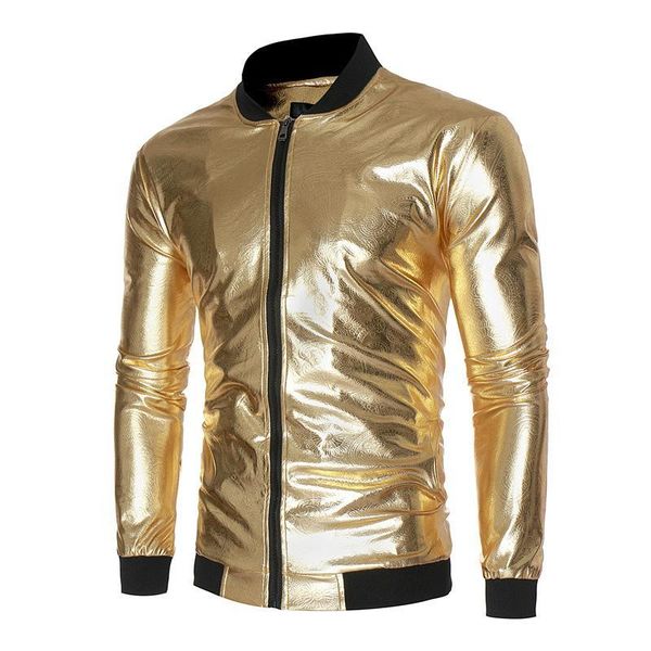 

men shiny metallic baseball jackets coats night club folral print jackets male casual collar zipper, Black;brown