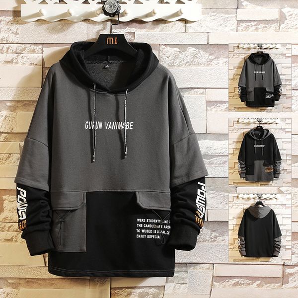 

mens spring autumn hooded sweatshirt loose hoodies long sleeve male hoodie casual hip hop sportswear printed sweatshirts, Black