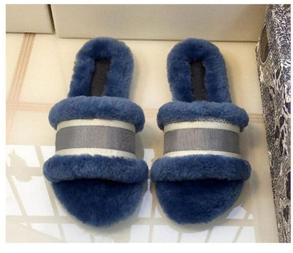 

luxurys designers women slippers wool slide winter fur fluffy furry letters sandals warm comfortable slides fuzzy girl flip flop slipper, Black