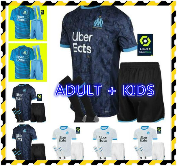 

2020 2021 olympique de marseille jersey adultes football kids kits 20/21 maillot de foot payet benedetto thauvin om mens shirt, Black