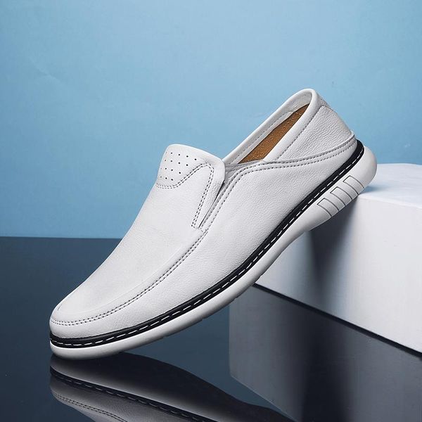 

new men shoes genuine leather mens loafers slip on fashion shoes formal dress men's shoe business driving footwear casual flats, Black