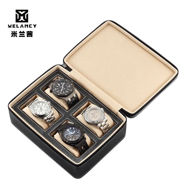 

luxury gift leather packaging pillow strap with zippers travel watch box