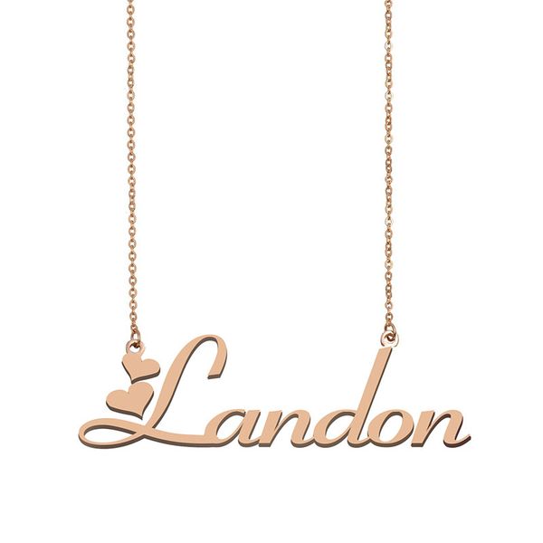 

landon name necklaces pendant custom personalized for women girls children friends mothers gifts 18k gold plated stainless steel, Silver