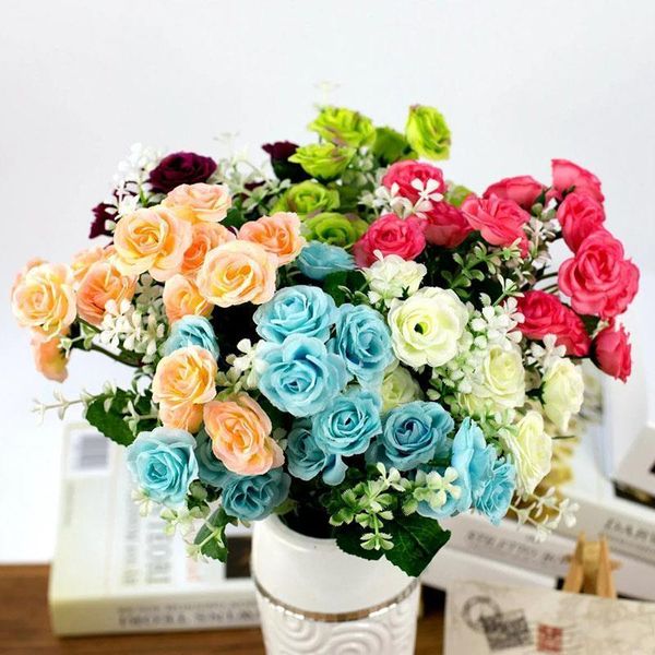 

15-head artificial flowers fake silk rose floral bridal bouquet wedding decoration home decor craft flower diy party supplies1