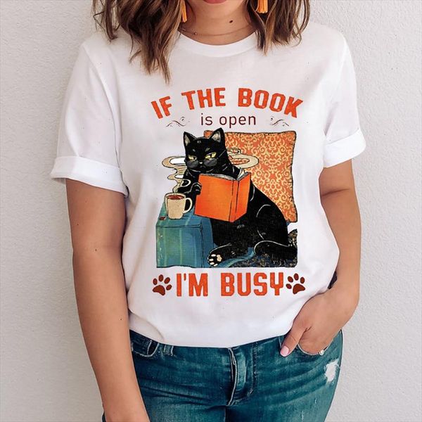 

women graphic funny paw cat animal coffee funny short sleeve cartoon lady clothes clothing tees print female tshirt t shirt, White