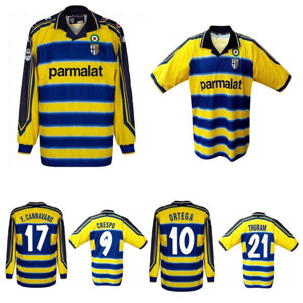

retro vintage maglia maglie parma 1999 2000 crespo ortega buffon thuram thailand quality football shirt soccer jersey camiseta futbol camis, Black;yellow