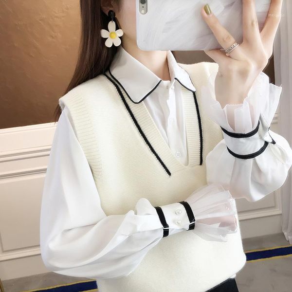 

spring/autumn women sweaters knitted thin and light sleeveless sweaters female short length vest korean style clothing1, Black;white
