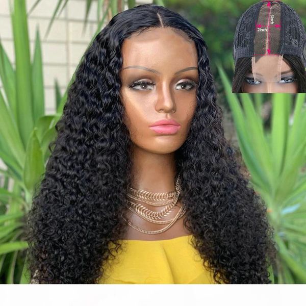 

150% coily curly wig 2*6 lace closure wigs human hair wigs for black women remy black knots brazilian hair pre plucked jko, Black;brown