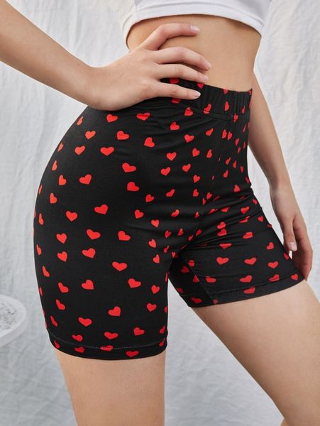

allover heart print biker shorts g18a#, Black
