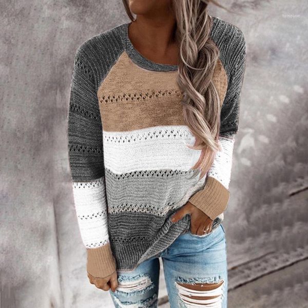 

women patchwork sweater striped multicolor o-neck casual long sleeve knitted casual soft clothing lady pullovers sweter damski1, White;black