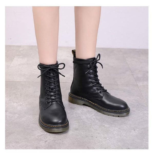 

2020 new women autumn ankle boots shoes womans leather lace-up thick sole boots women's plus size couple chunky casual shoes, Black