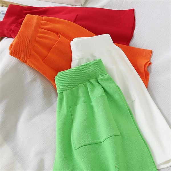 

candy color korean fashion spring summer shorts women high waist wide leg knit short casual sport wear t200701, White;black