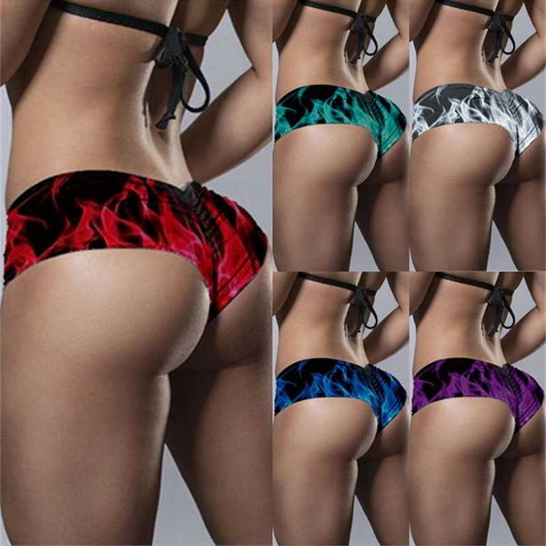 

summer women's flame print casual shorts large swimsuit bandage bathing suits pad