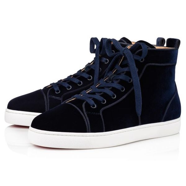

elegant men's street style skateboard shoes,luxury red bottom high-orlato sneakers dark-blue velvet suede leather paris/italy made shoe, Black