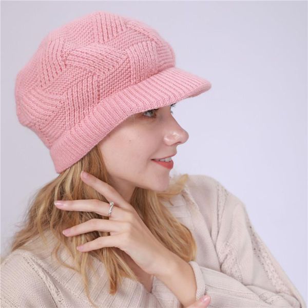 

2020 new fashion hat women casual streetwear cap elegant solid autumn winter warm beret hat female, Blue;gray