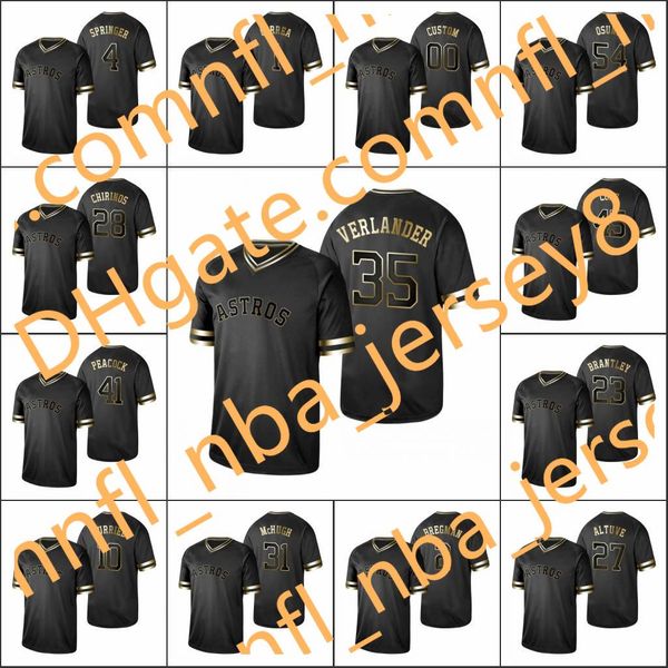 

houston astros men #2 alex bregman 1 carlos correa 27 jose altuve women youth golden edition black custom jersey, Blue;black