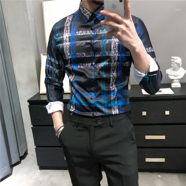 

2021 new plaid shirts men formal business casual shirt long sleeve streetwear clothing social party blouse camisas para hombre1, White;black