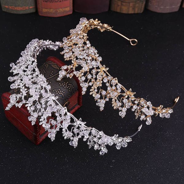 

forseven luxury handmade rhinestones crystal crown tiaras bridal headbands women wedding hair jewelry accessories jl 220805, Slivery;golden