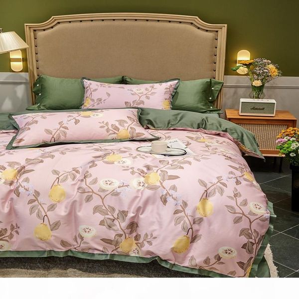 

pink floral egyptian cotton bedding bed linen flower print pastoral style satin duvet cover king  bedspread bedclothes