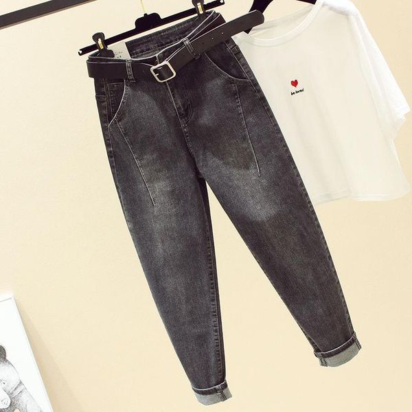 

2020 spring women harm jeans pants high waist trousers joggers black pants ankle length female trousers jeans mujer f189, Blue