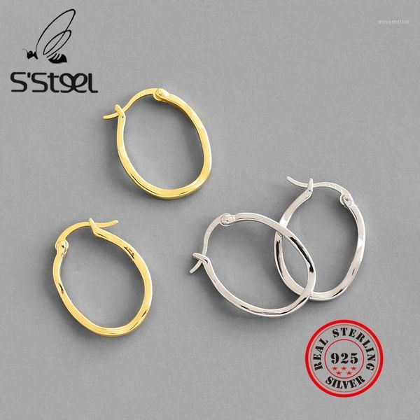 

s'steel concise irregular korean earrings hoops 925 sterling silver earing pendientes mujer boucles d'oreilles en argent jewelry1, Golden;silver
