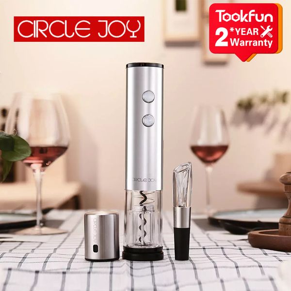 Circle Joy Electric Wine Opener 4in1Suit Cordless Cavatappi in acciaio inossidabile Corkcrew Fast Decanter Round Wine Stopper Film Cutter 201201