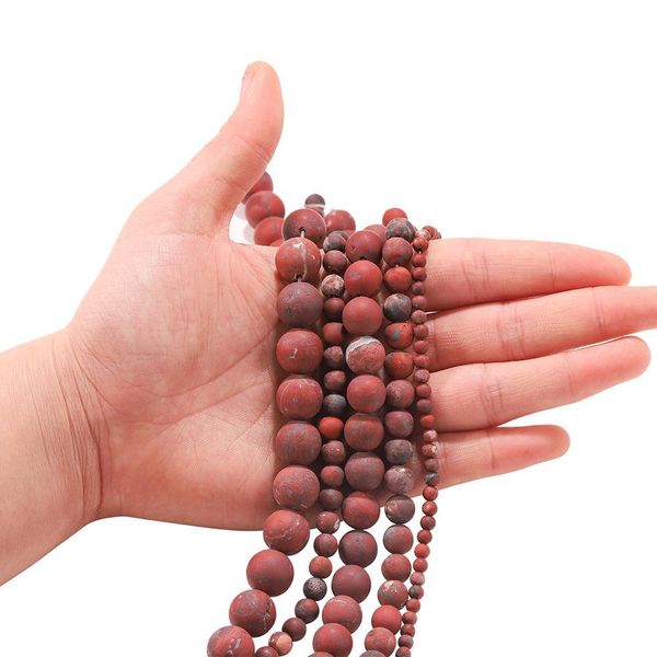 

1strand lot natural stone dull polish matte red brecciated jaspers bead round gem loose spacer beads for jewelry making supplies h bbyhmw