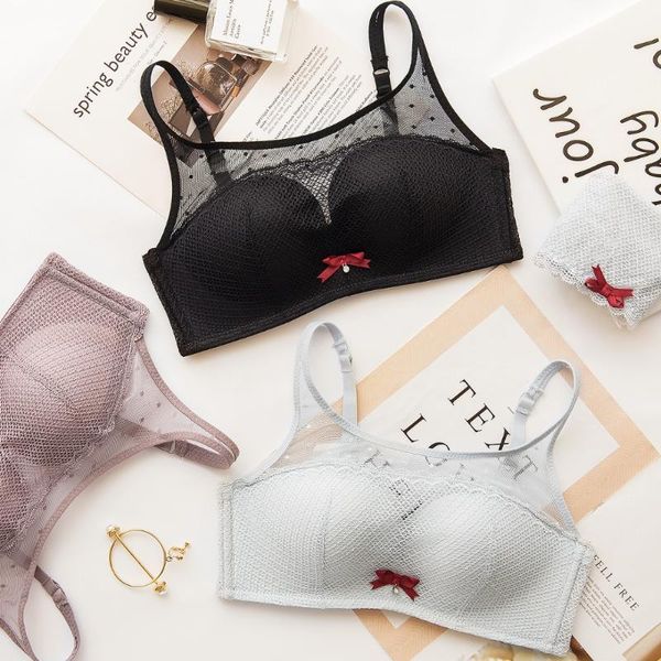 

summer new fresh seamless young girls small lace underwear sets push up women lingerie set fashion bra and panty 4 colors, Red;black