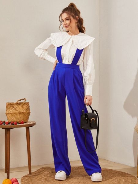 

plicated detail overall jumpsuit without blouse m29b#, White
