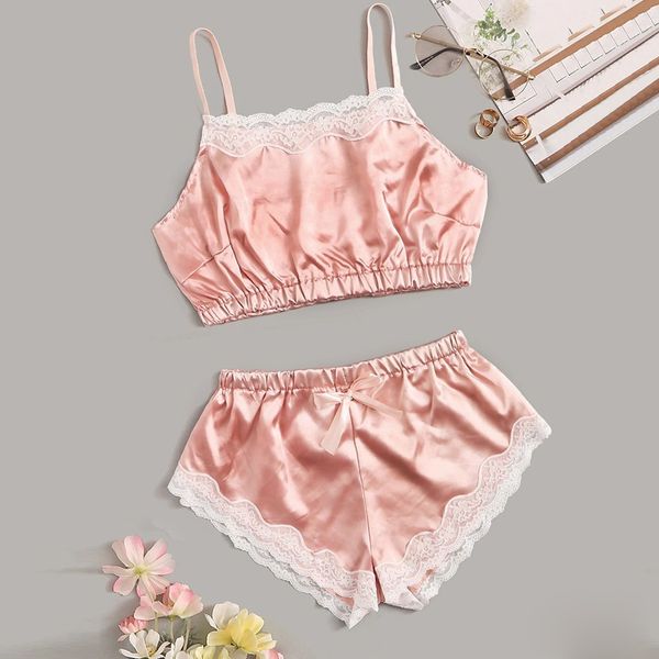 

women's pajamas set erotic lingerie sleepwear satin lace bra bowknot shorts pyjamas underwear babydoll lenceria mujer, Black;white