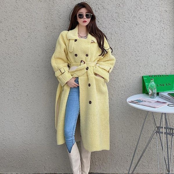 

korean version overcoat fashion loose lapel imitation lamb wool autumn and winter long coat the new1, Black