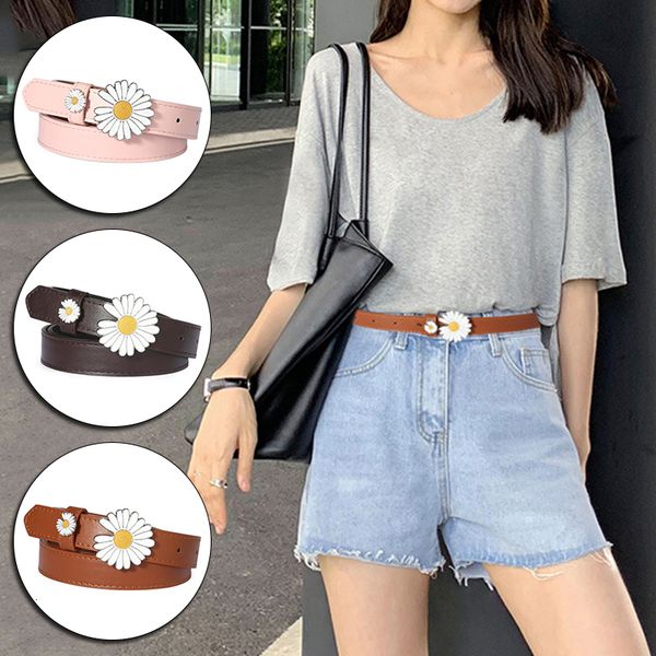 

new candy color daisy flower decorative waistband female women fashion dress jeans women's thin pu leather belt 105cm length