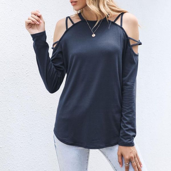 

для женщин с длинным рукавом pure-цвет dew плеча рубашки дамы повседневный элегантный пуловер топы женщин осень sexy рубашки топы # 3, White