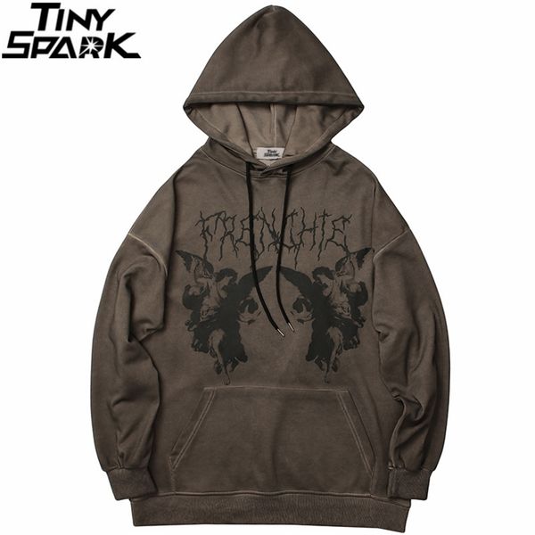 

hip hop streetwear hoodie sweatshirt men dark style angel print pullover harajuku cotton casual autumn hooded sweatshirt 220114, Black