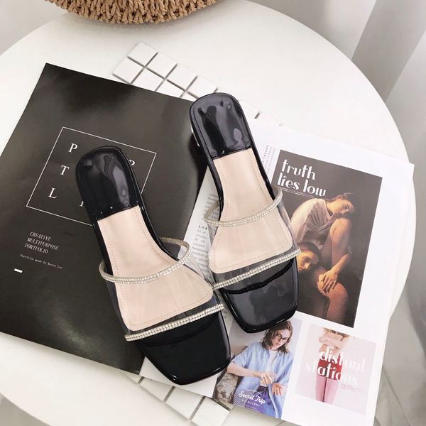 

2021 new european foreign trade exploding water drill drill, slipper slippers, medium- and low-heel slippers anl1, Black