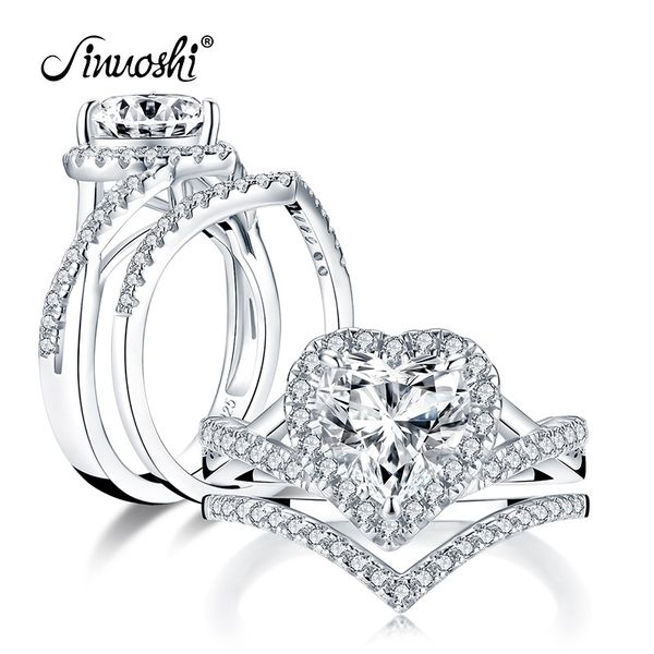 

ainuoshi fashion 925 sterling silver 8x8mm heart cut halo engagement ring sets simulated diamond wedding bridal ring set jewelry y200107, Slivery;golden