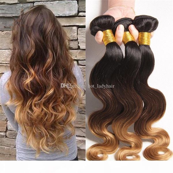 

ombre malaysian hair weave 3pcs lot 10"-30" colored three tone hair bundles 1b 4 27 malaysian human hair extensions body wave, Black