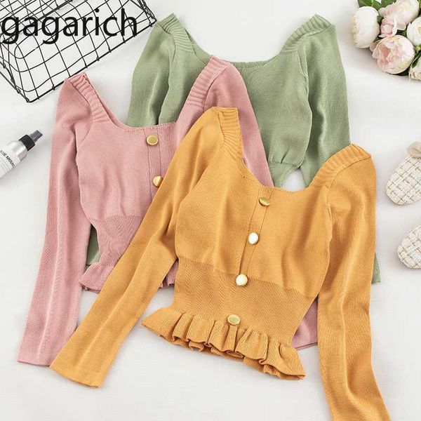 

gagarich women sweater 2020 korean version long sleeve sweet solid short girl early autumn knitted pullovers1, White;black