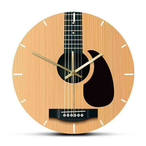 Guitarra Acústica Decorativa Relógio de Parede Música Instrumento Minimalista Casa Decoração Silenciosa Parede Guitarrista Presente H1230