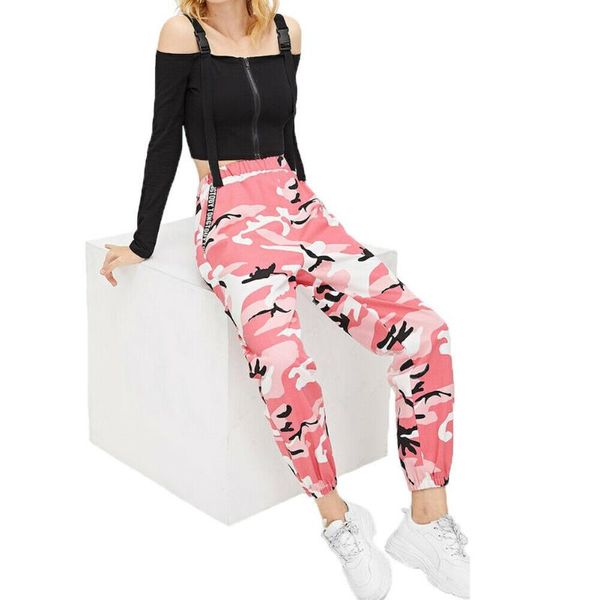 

yoga outfits women's camouflage pants cargo loose long trousers street hip hop camo, White;red