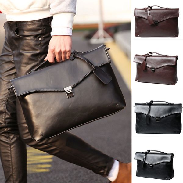 

2002 business office briefcase men brand pu leather handbag vintage envelope shoulder bag casual solid messenger bag retro