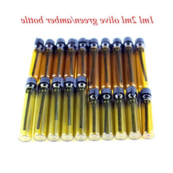 

100 unids batch 1ml 2ml olive green / amber travel perfume basic oil fine empty cosmetic glass bottle
