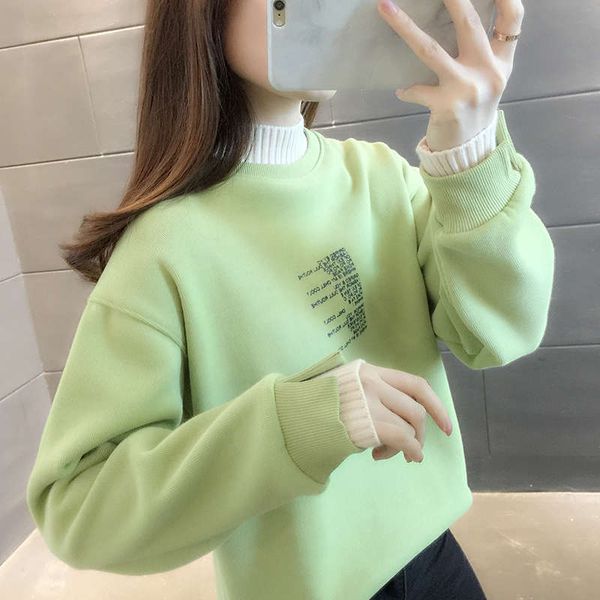 

2sf4bhalf high collar sweater women autumn winter 2020 new foreign style plush thickened coat loose korean fake two pieces, Black