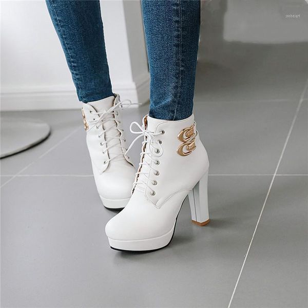 

boots ymechic winter fashion wedding bride lace up high heels womens shoes party buckle strap platform pink black combat ankle boots1