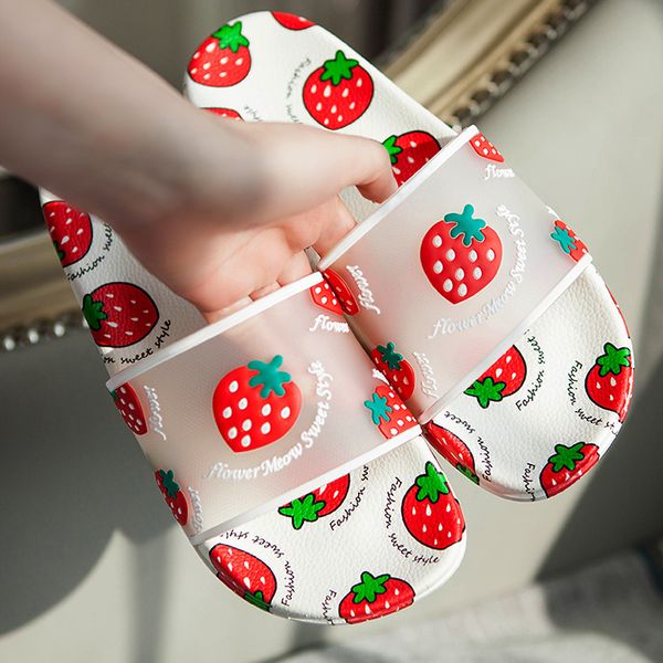 

women summer slippers cartoon strawberry peach soft sole slides home slippers outdoor ladies sandals women shoes flip flops x1020, Black